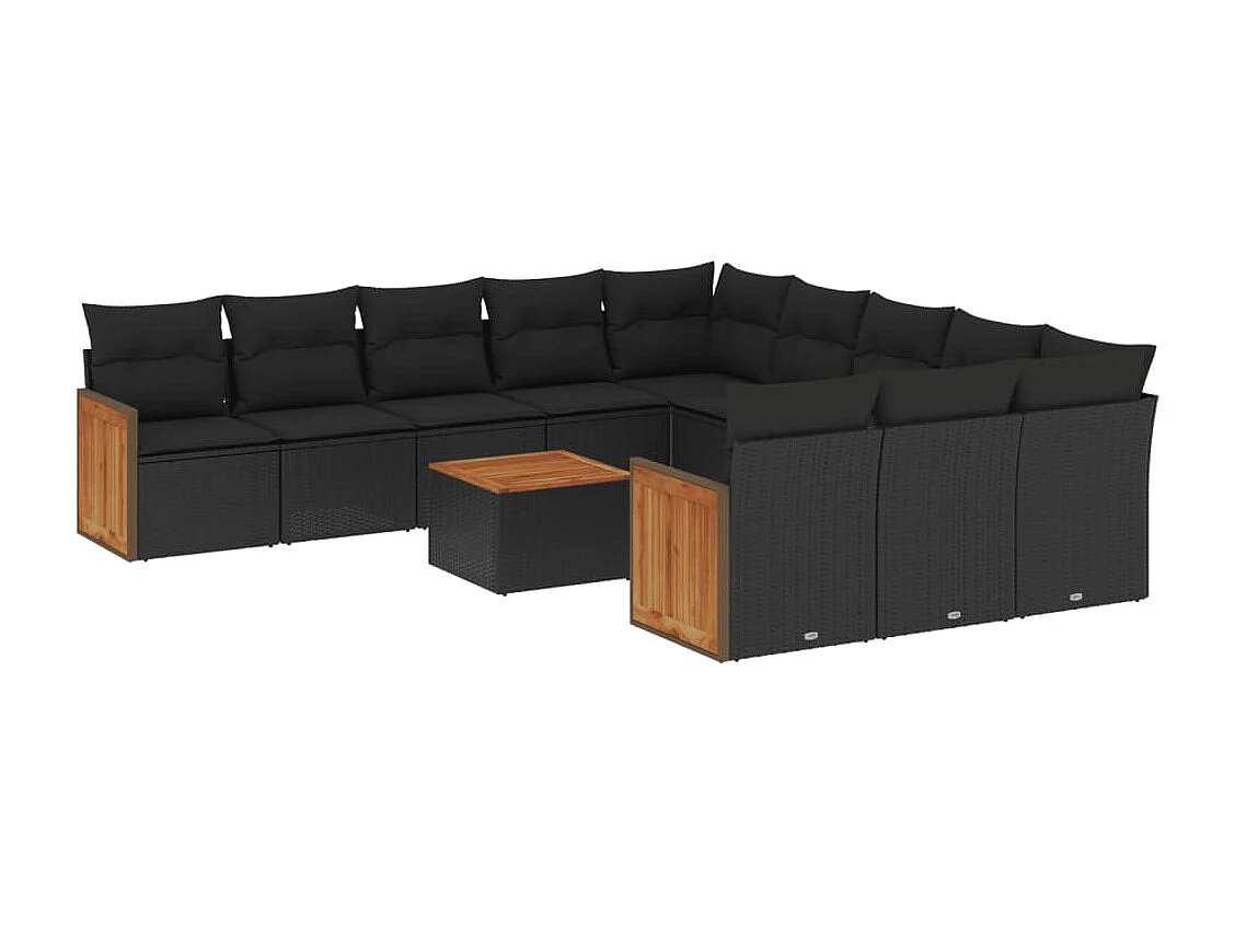 12-tlg. Garten-Sofagarnitur mit Kissen Schwarz Poly Rattan