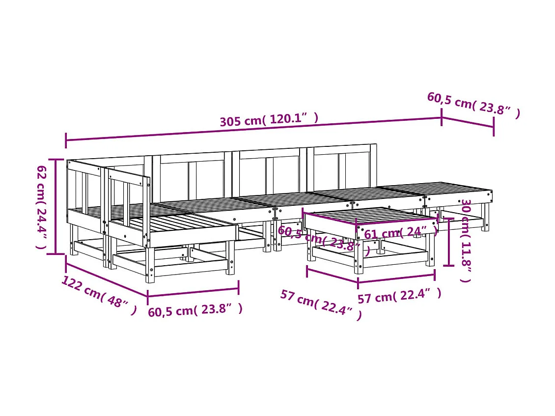 Salon de jardin 7 pcs bois massif douglas