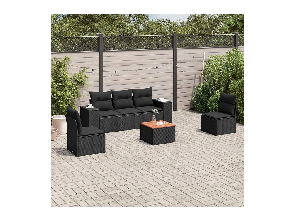 Set Divano da Giardino 6 pz con Cuscini Nero in Polyrattan
