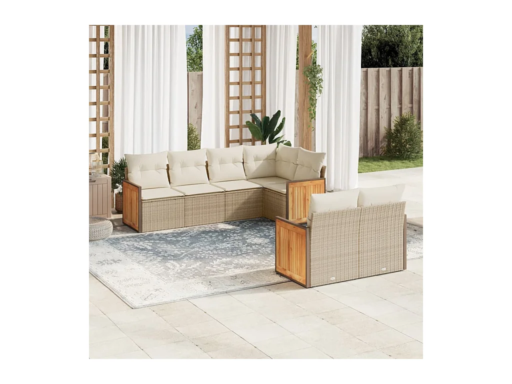 Set Divani da Giardino 7 pz con Cuscini Beige in Polyrattan
