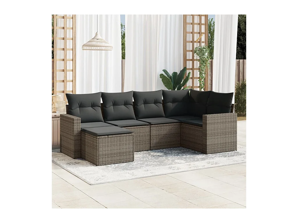 Salon de jardin 6 pcs avec coussins gris résine tressée