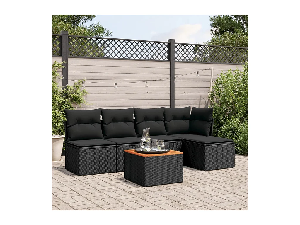 6-tlg. Garten-Sofagarnitur mit Kissen Schwarz Poly Rattan