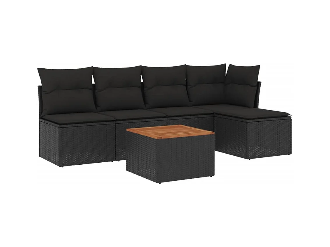 6-tlg. Garten-Sofagarnitur mit Kissen Schwarz Poly Rattan