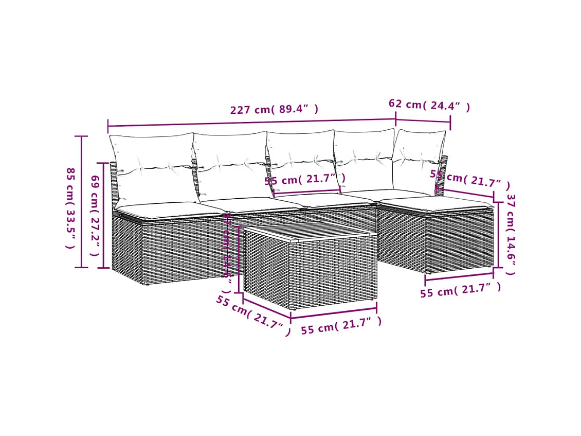 6-tlg. Garten-Sofagarnitur mit Kissen Schwarz Poly Rattan