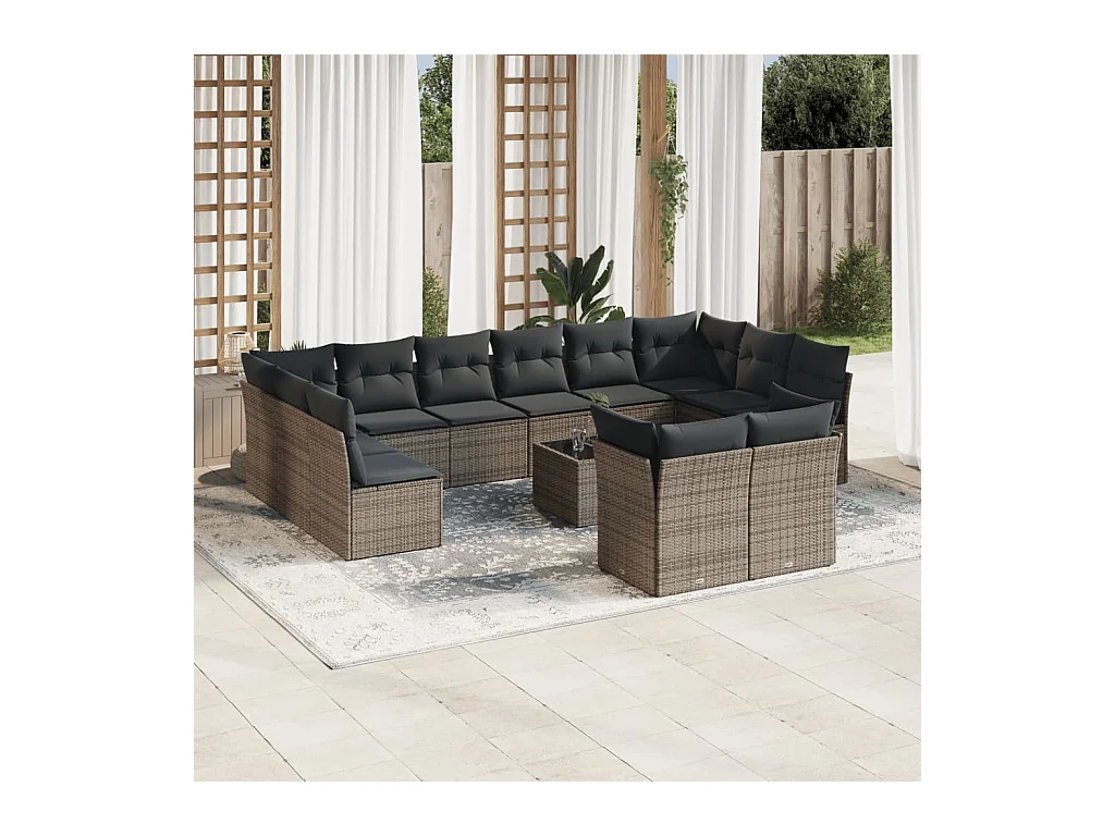 Set Divani da Giardino 13 pz con Cuscini Grigio in Polyrattan