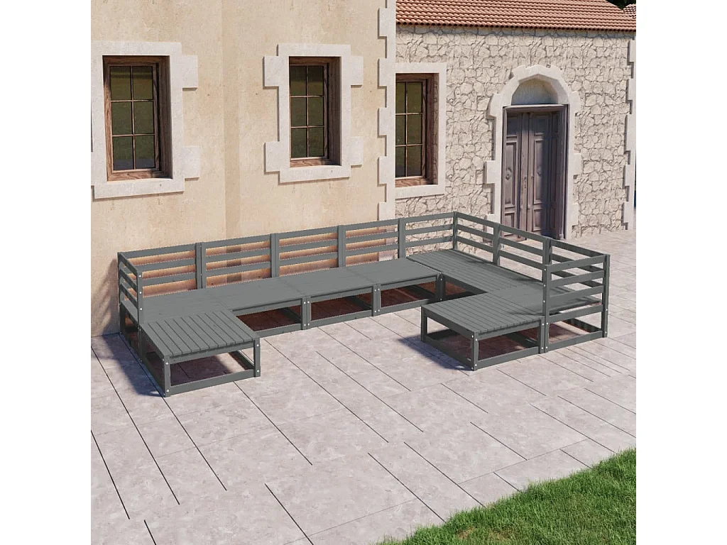 Muebles de jardín 9 piezas gris madera de pino maciza