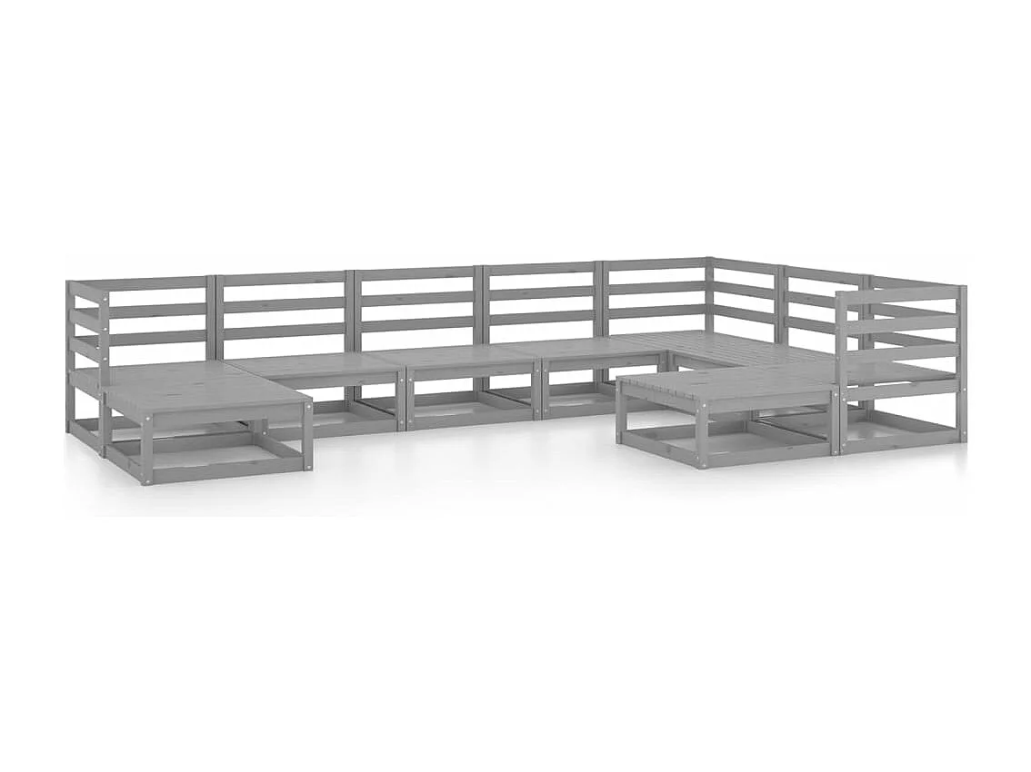 Muebles de jardín 9 piezas gris madera de pino maciza