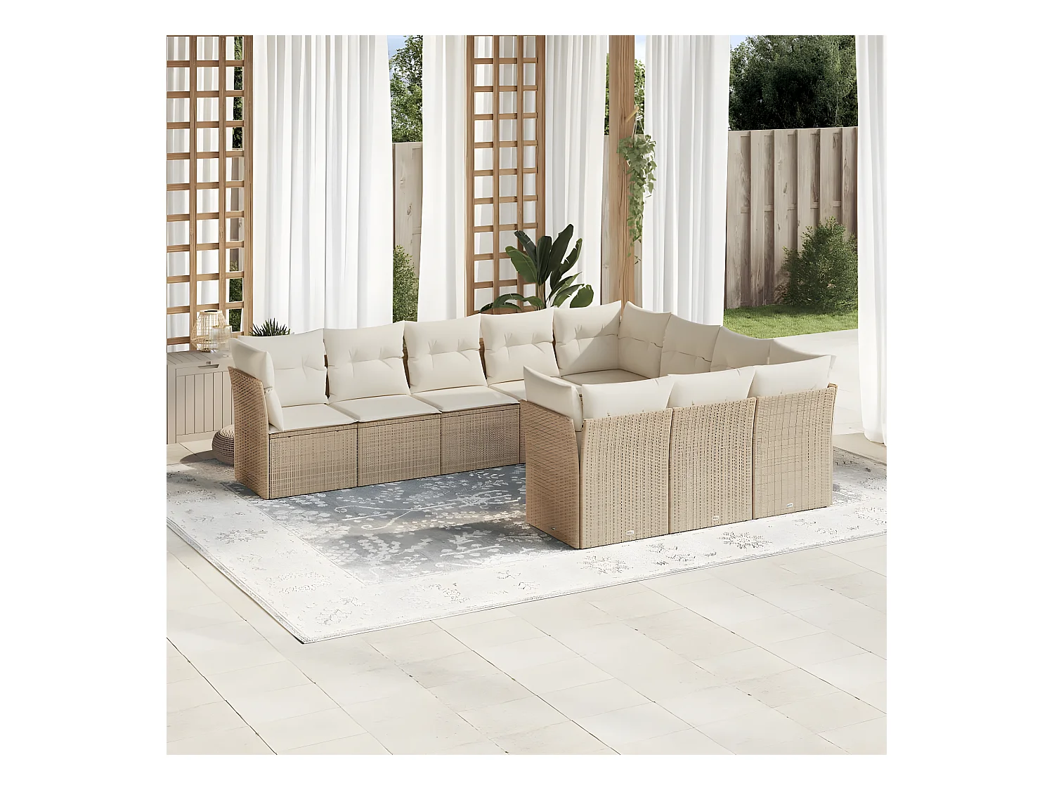 Salon de jardin avec coussins 10 pcs beige résine tressée