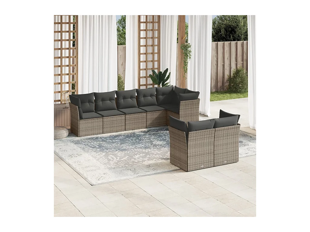 Set Divano da Giardino 8 pz con Cuscini Grigio in Polyrattan