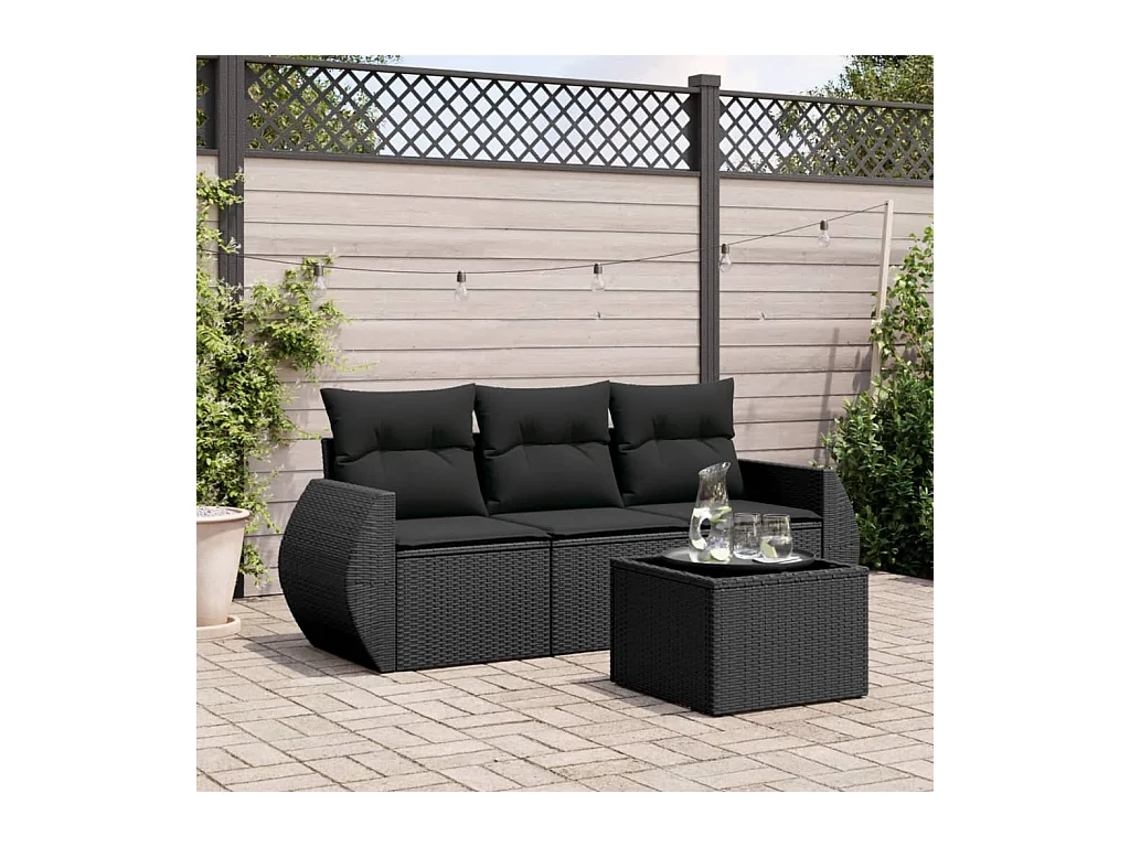 4-tlg. Garten-Sofagarnitur mit Kissen Schwarz Poly Rattan