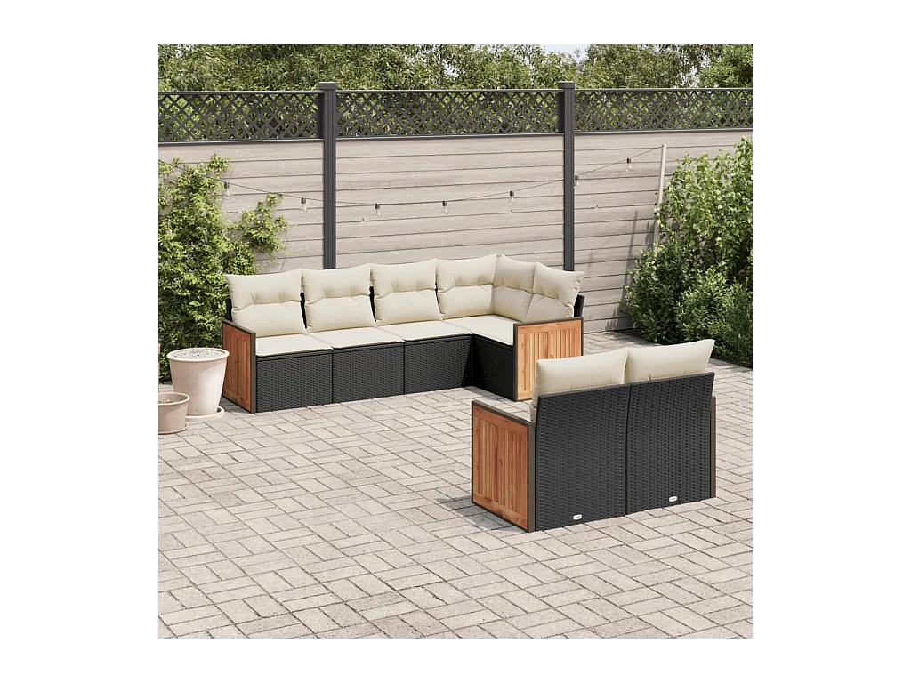 Set Divani da Giardino con Cuscini 7pz Nero Polyrattan