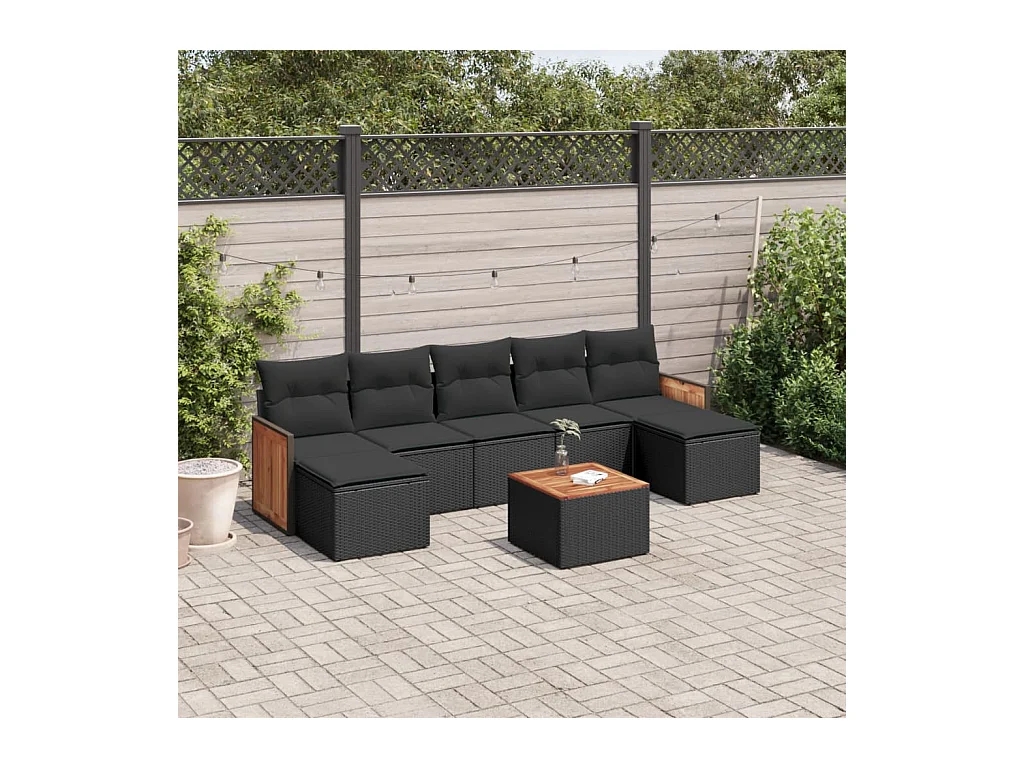 Set Divani da Giardino con Cuscini 8 pz Nero in Polyrattan