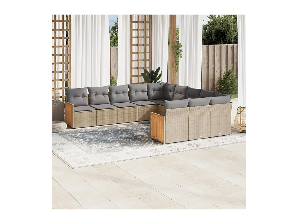 Salon de jardin 11 pcs avec coussins beige résine tressée