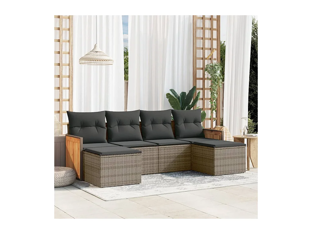 Set Divano da Giardino 6 pz con Cuscini Grigio in Polyrattan