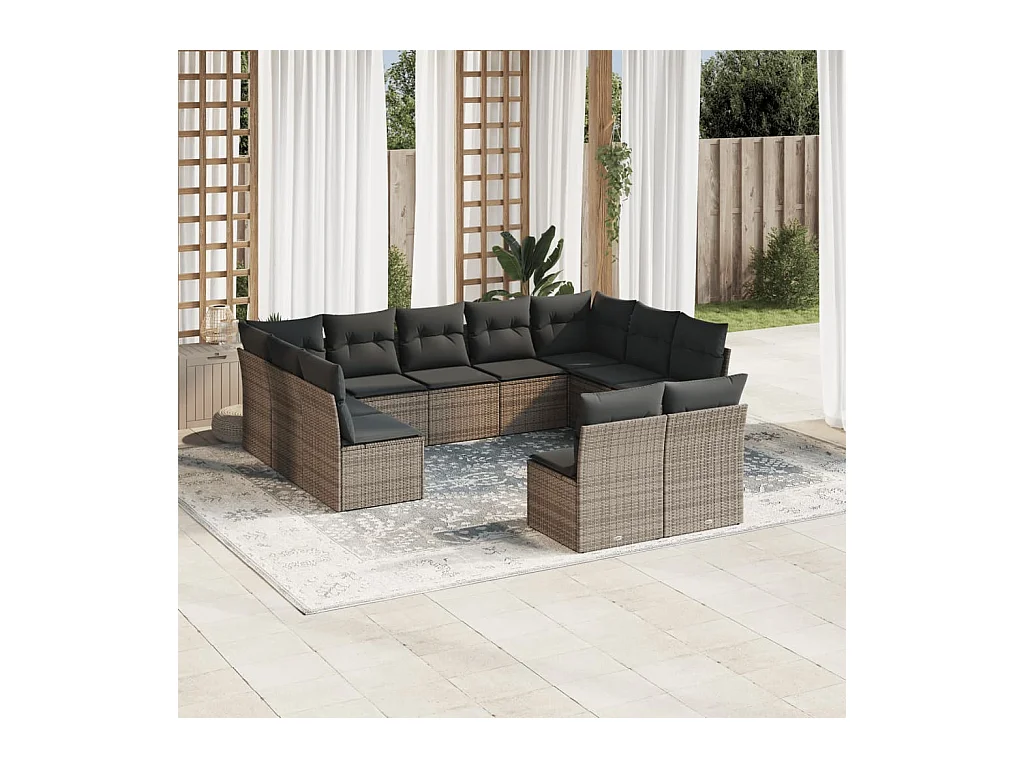 Set Divani da Giardino 11 pz con Cuscini in Polyrattan Grigio