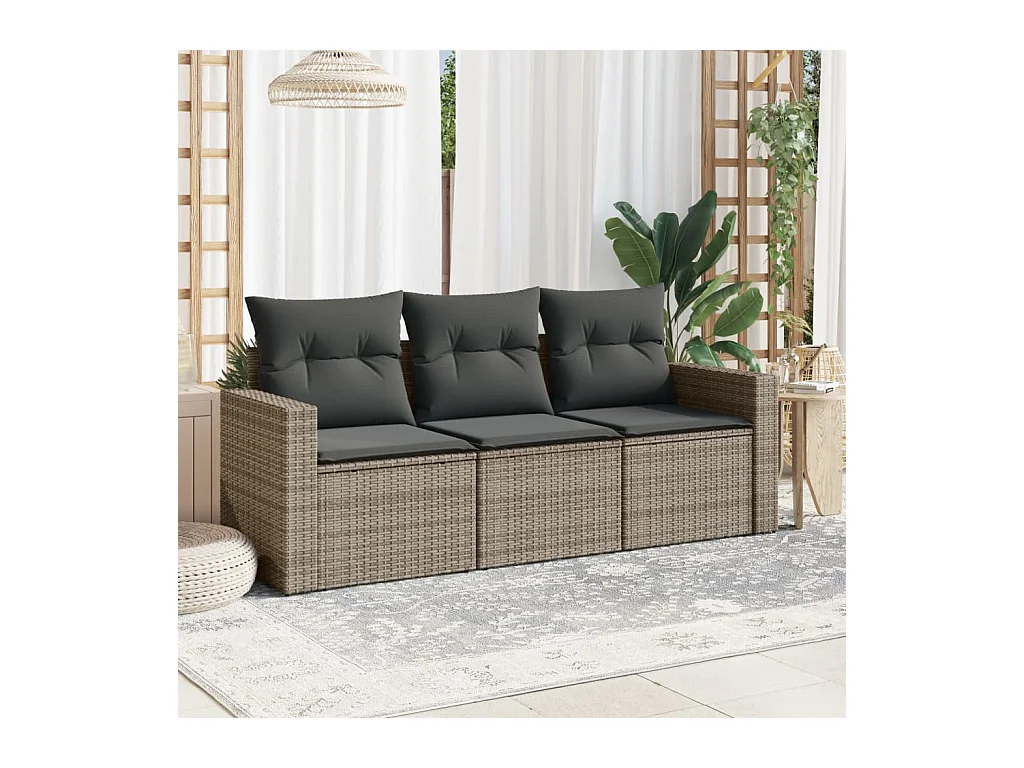 Set Divani da Giardino 3 pz con Cuscini Grigio in Polyrattan