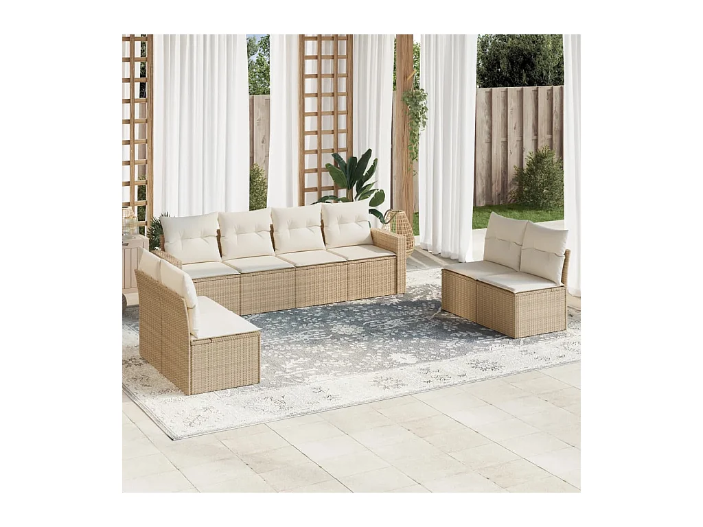 9-delige Loungeset met kussens poly rattan beige