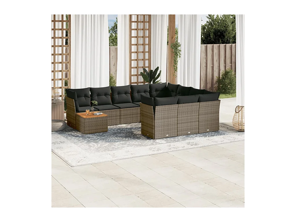 Set Divani da Giardino 11 pz con Cuscini in Polyrattan Grigio