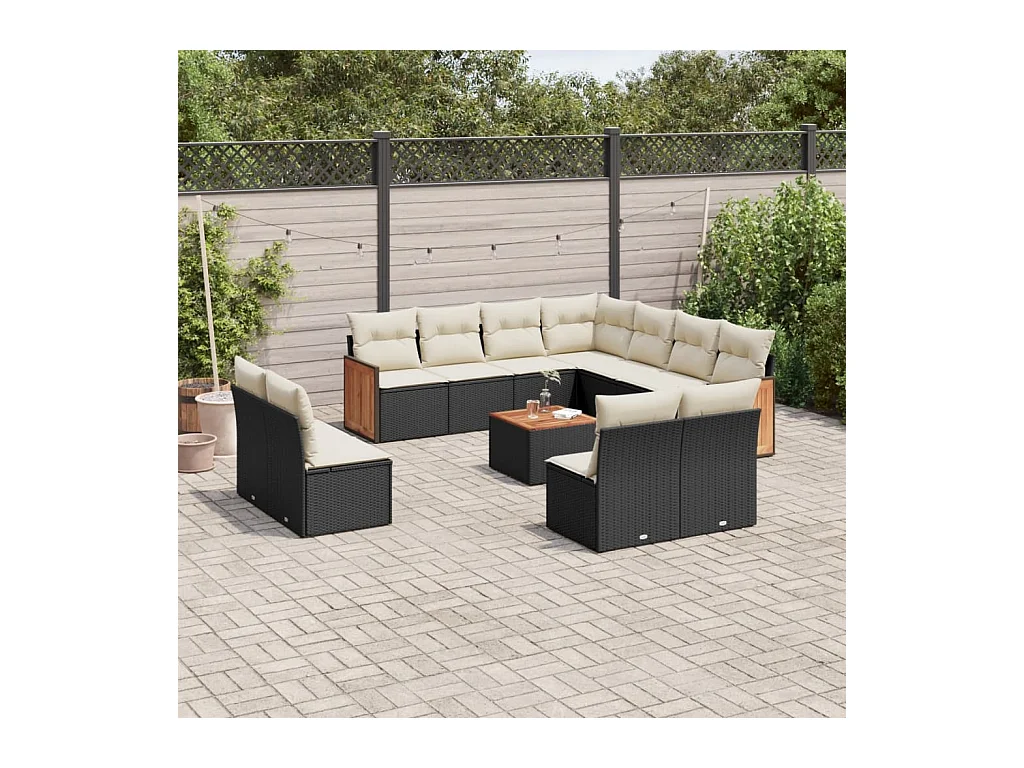 Salon de jardin 12 pcs avec coussins noir résine tressée