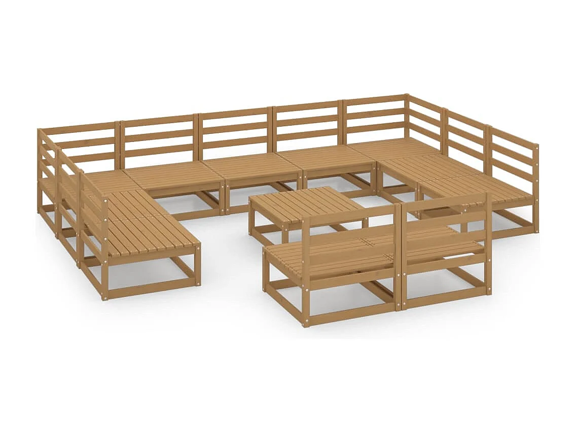 Salon de jardin 12 pcs bois de pin massif