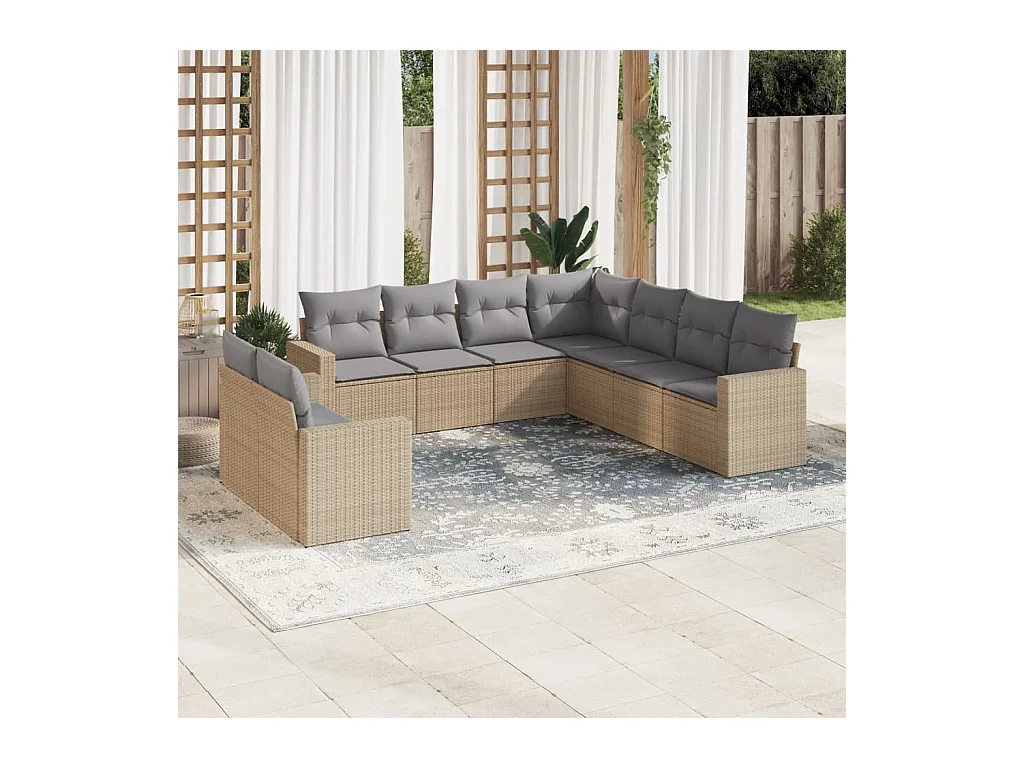 9-delige Loungeset met kussens poly rattan beige