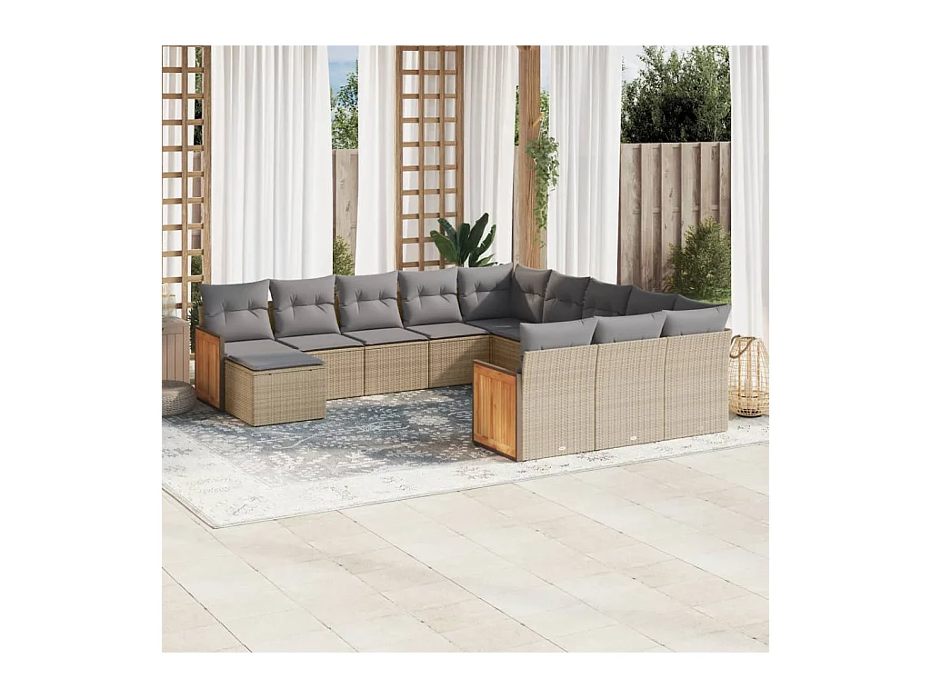 Salon de jardin avec coussins 12 pcs beige résine tressée