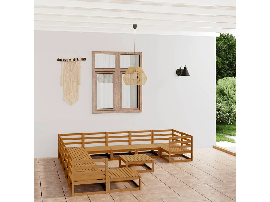 Salon de jardin 12 pcs bois de pin massif