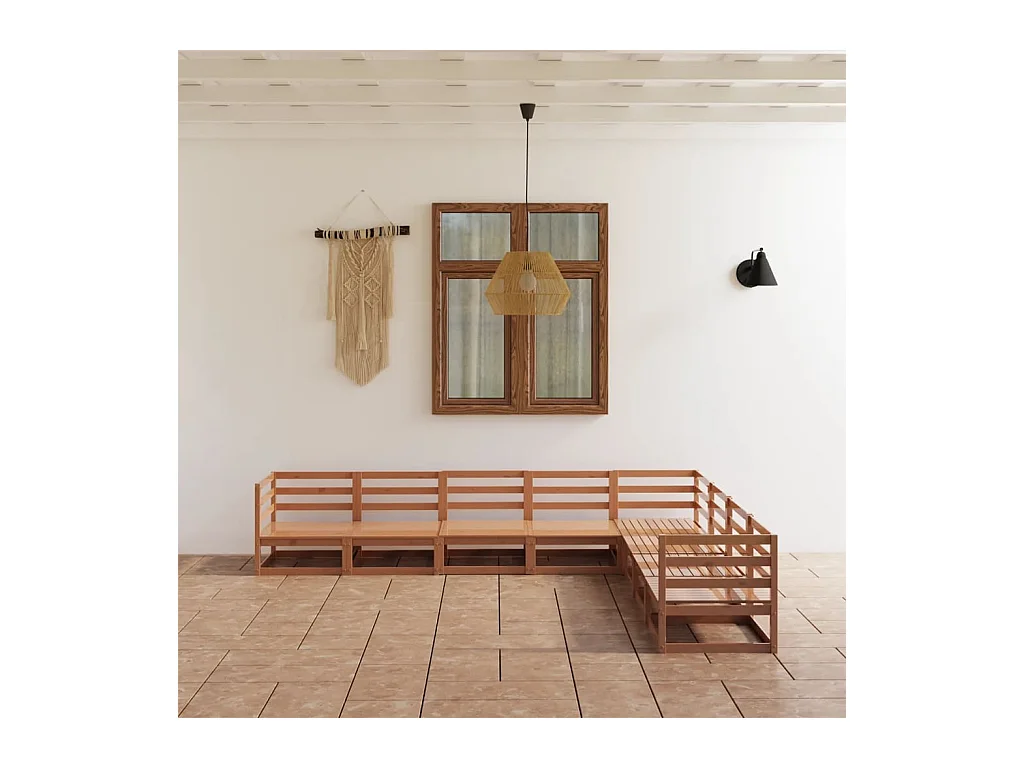 Set Salotto da Giardino 8pz Marrone Ambra Legno Massello Pino