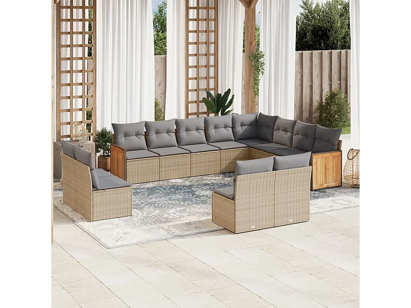 Set Divani da Giardino 12 pz con Cuscini Beige in Polyrattan