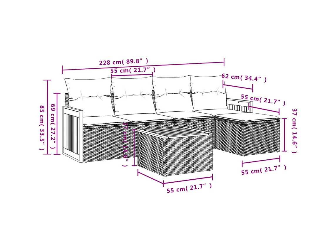 6-tlg. Garten-Sofagarnitur mit Kissen Grau Poly Rattan