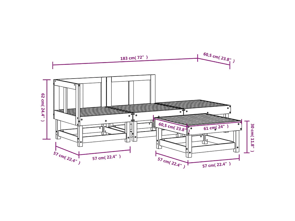 4-tlg. Garten-Lounge-Set Massivholz Douglasie