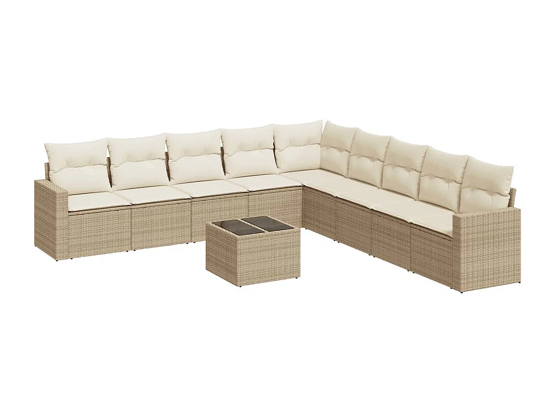 10-delige Loungeset met kussens poly rattan beige