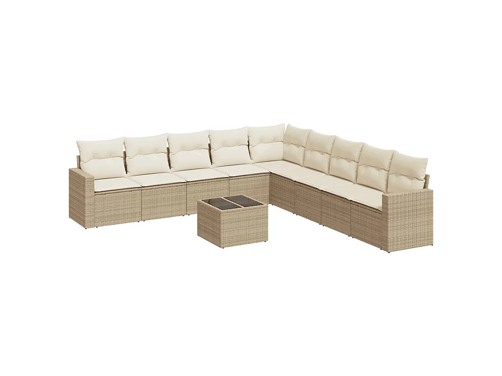 10-delige Loungeset met kussens poly rattan beige