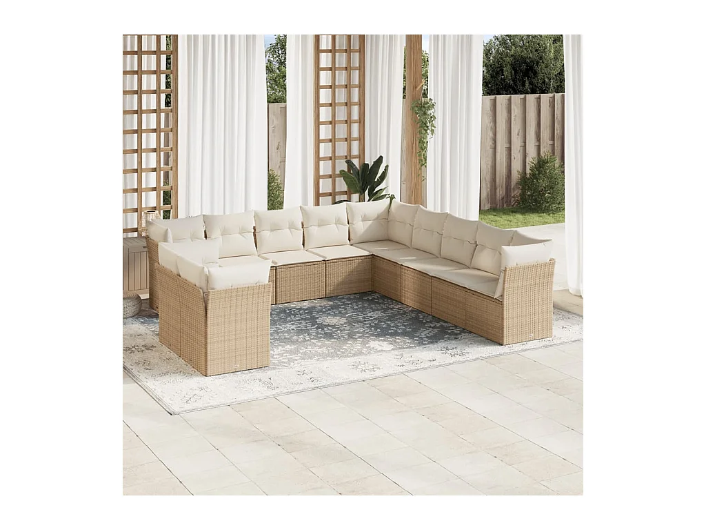 Salon de jardin 11 pcs avec coussins beige résine tressée