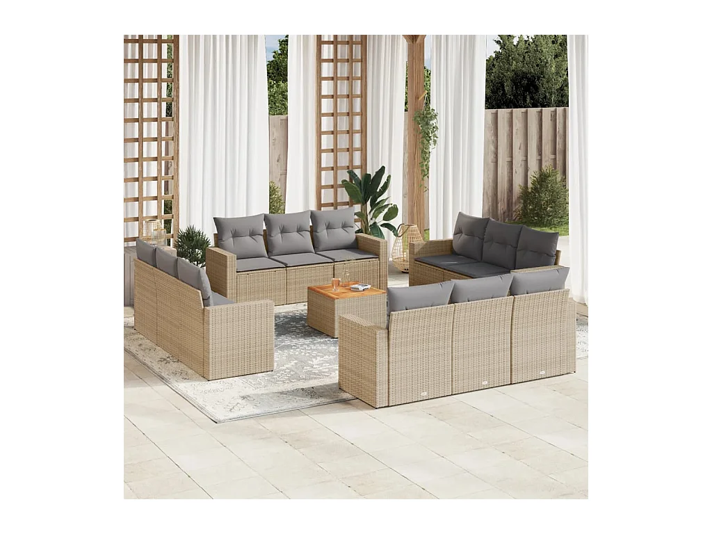 13-delige Loungeset met kussens poly rattan beige