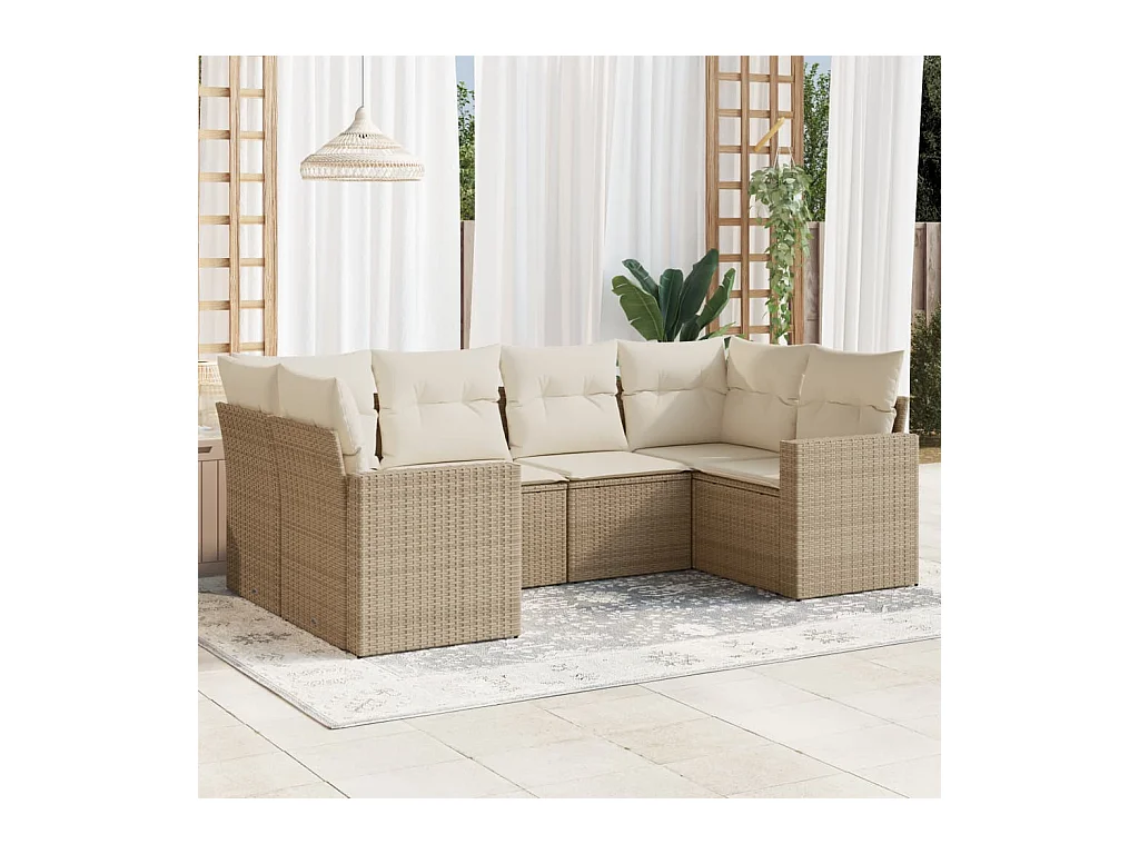 Set Divano da Giardino 6 pz con Cuscini Beige in Polyrattan