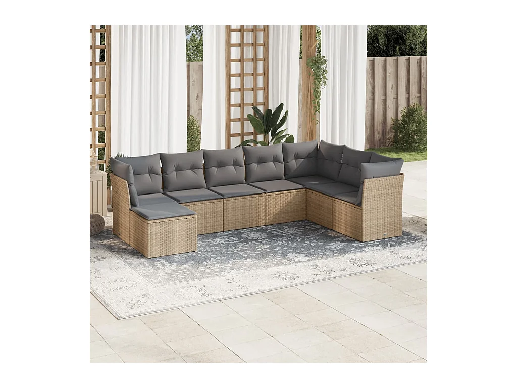 8-delige Loungeset met kussens poly rattan beige