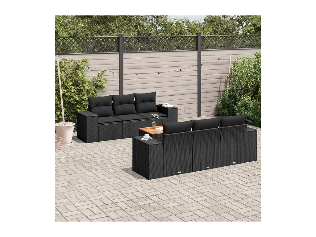 7-tlg. Garten-Sofagarnitur mit Kissen Schwarz Poly Rattan