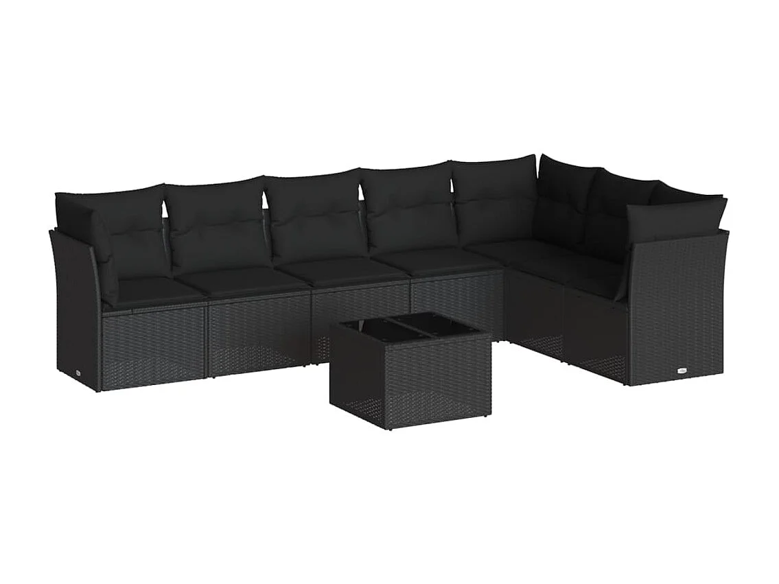 Salon de jardin 8 pcs avec coussins noir résine tressée