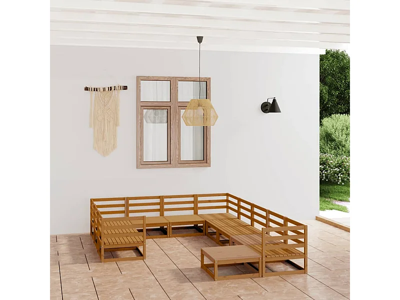 11-tlg. Garten-Lounge-Set Massivholz Kiefer