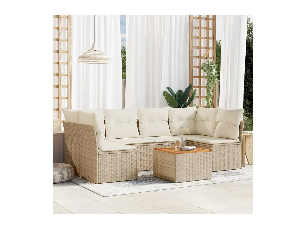Salon de jardin avec coussins 7 pcs beige résine tressée
