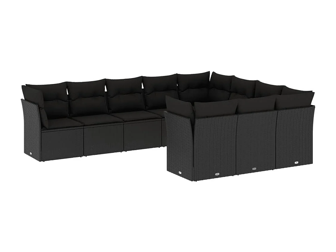 10-tlg. Garten-Sofagarnitur mit Kissen Schwarz Poly Rattan