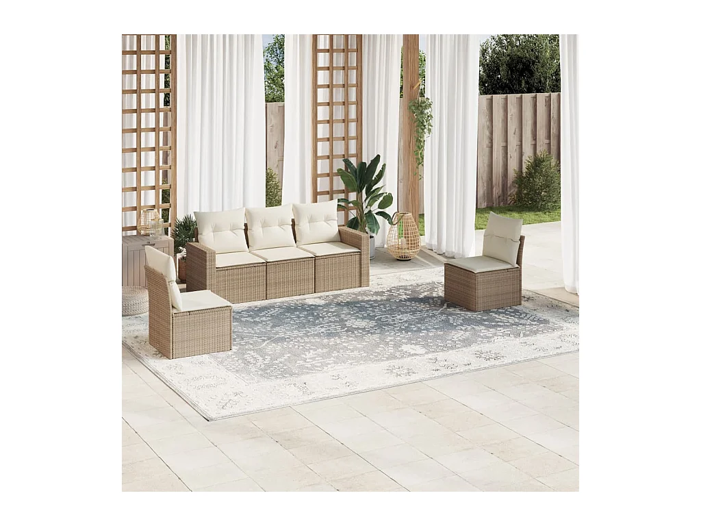 Salon de jardin avec coussins 5 pcs beige résine tressée