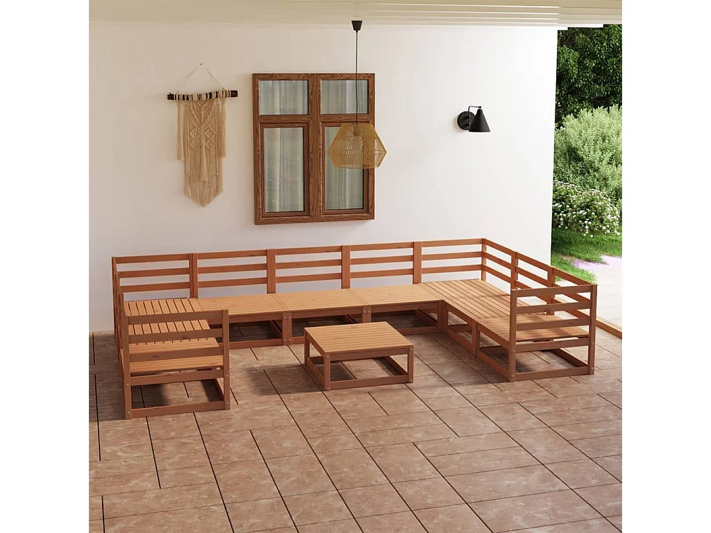 10-tlg. Garten-Lounge-Set Massivholz Kiefer