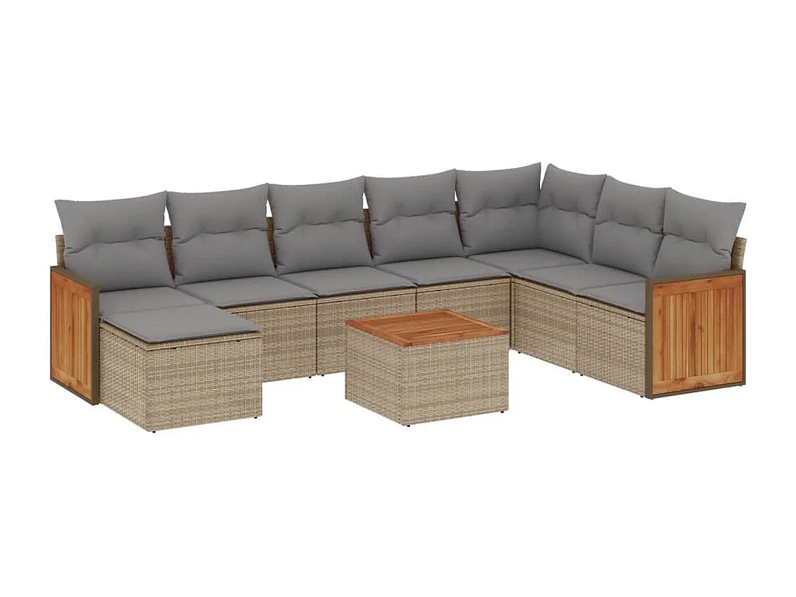 9-tlg. Garten-Sofagarnitur mit Kissen Beige Poly Rattan
