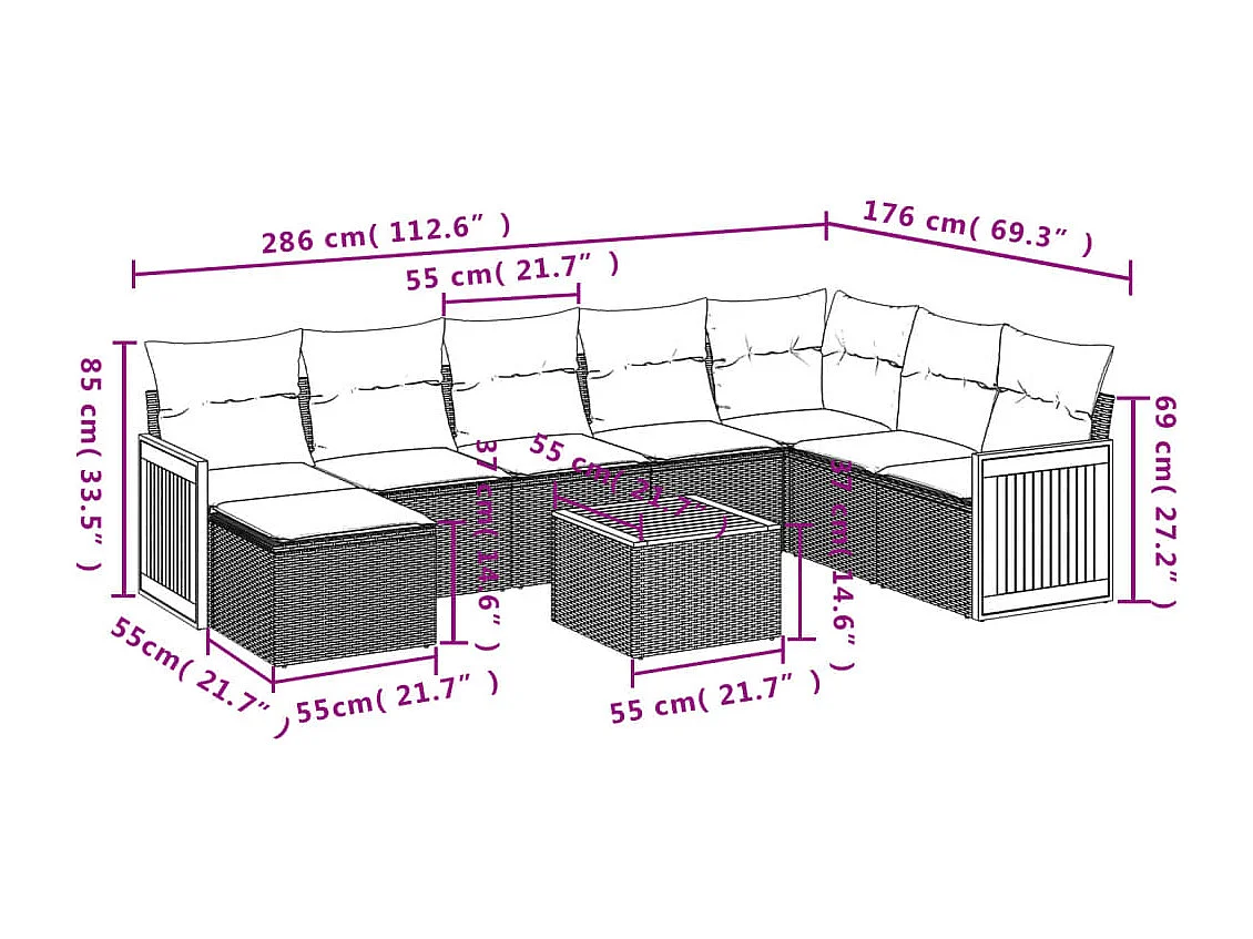 9-tlg. Garten-Sofagarnitur mit Kissen Beige Poly Rattan