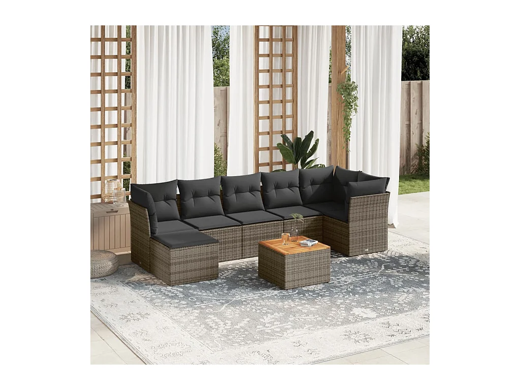 8-tlg. Garten-Sofagarnitur mit Kissen Grau Poly Rattan