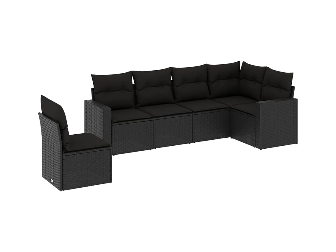 6-tlg. Garten-Sofagarnitur mit Kissen Schwarz Poly Rattan