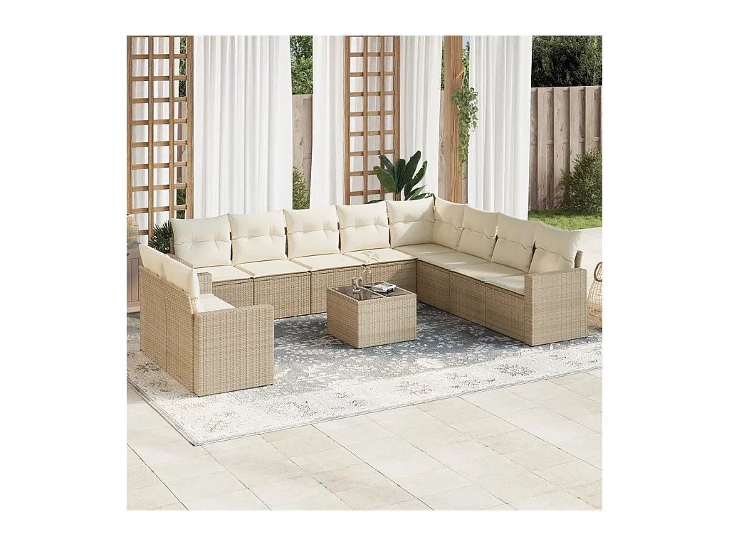 11-delige Tuinset met kussens poly rattan beige