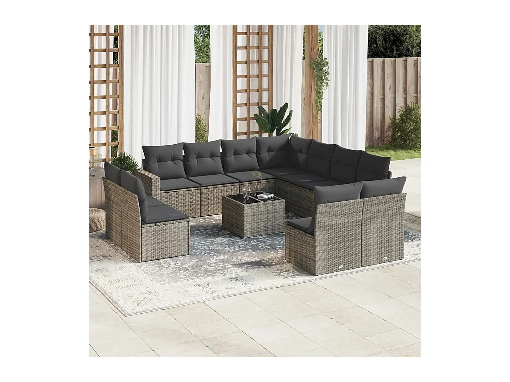 Set Divani da Giardino 12 pz con Cuscini Grigio in Polyrattan
